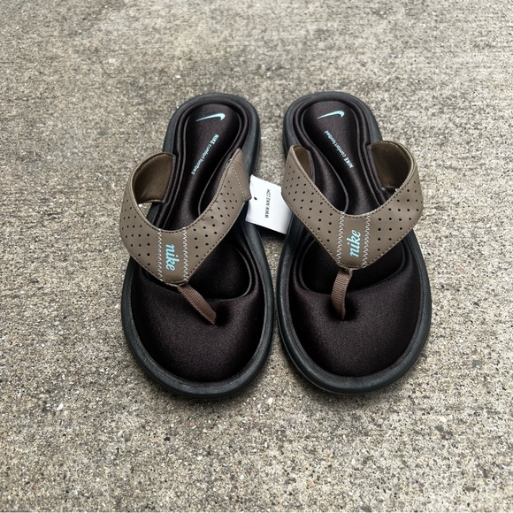 WMNS NIKE COMFORT THONG KHAKI PALE BLUE BLACK WHITE FOOTBEDS FOOT BED - Picture 6 of 15